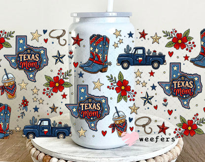 UV DTF Cup Wrap – USA Red White Blue Bows 16oz Glass Can Generic Weefers