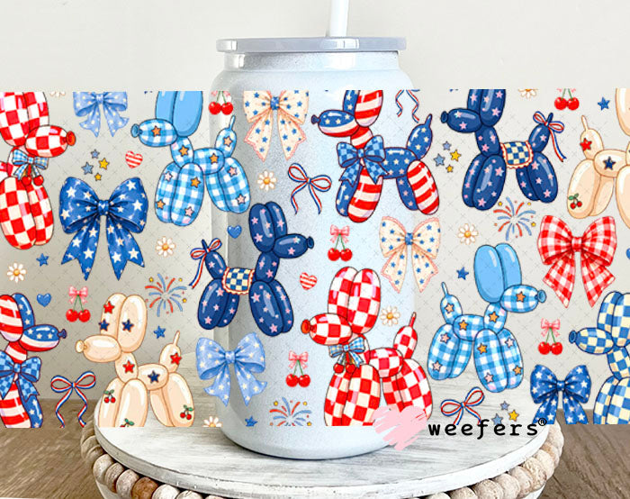 UV DTF Cup Wrap – USA Red White Blue Bows 16oz Glass Can Generic Weefers