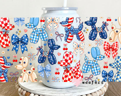 UV DTF Cup Wrap – USA Red White Blue Bows 16oz Glass Can Generic Weefers