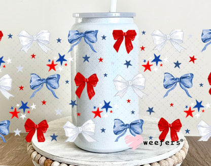 UV DTF Cup Wrap – USA Red White Blue Bows 16oz Glass Can Generic Weefers