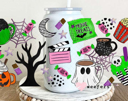 UV DTF Cup Wraps - Halloween Movie Night - Weefers® Exclusive 16oz Glass Can Generic Weefers