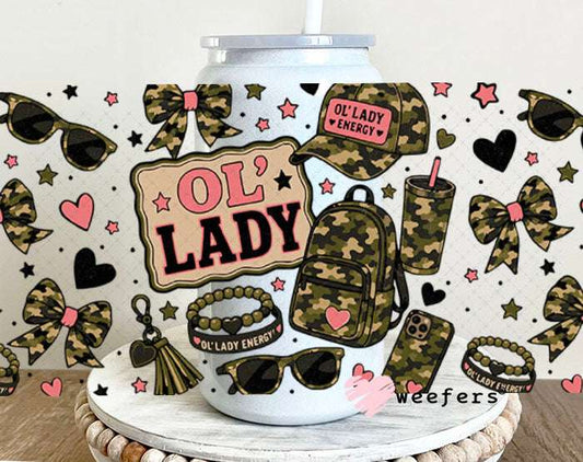 UV DTF Cup Wraps - Ol' Lady Camo - Weefers® Exclusive 16oz Glass Can Generic Weefers