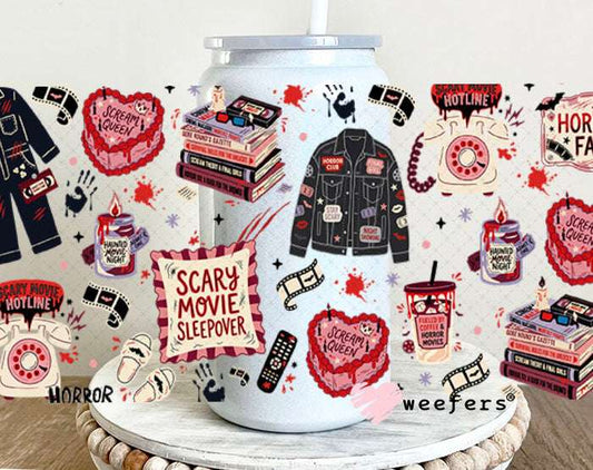 UV DTF Cup Wraps - Scary Movie Night 16oz Glass Can Generic Weefers