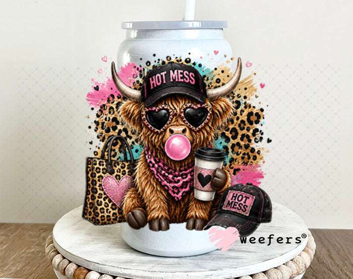 UV DTF Decal - Hot Mess Leopard Cow 16oz Glass Can Generic Weefers