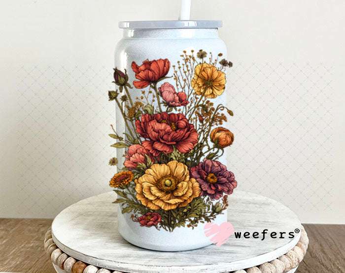 UV DTF Decal - Fall Flower Bouquet 16oz Glass Can Generic Weefers