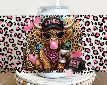UV DTF Cup Wraps - Hot Mess Pink Leopard Cow - Weefers® Exclusive 16oz Glass Can Generic Weefers
