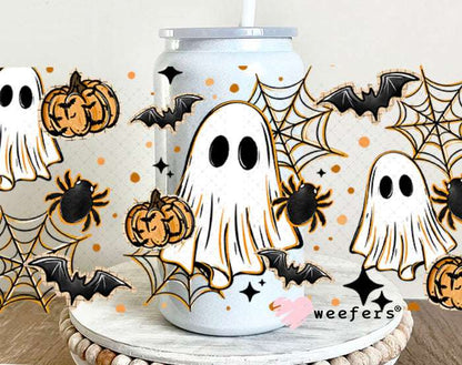 UV DTF Cup Wraps - Ghost Spider Webs Halloween 16oz Glass Can Generic Weefers