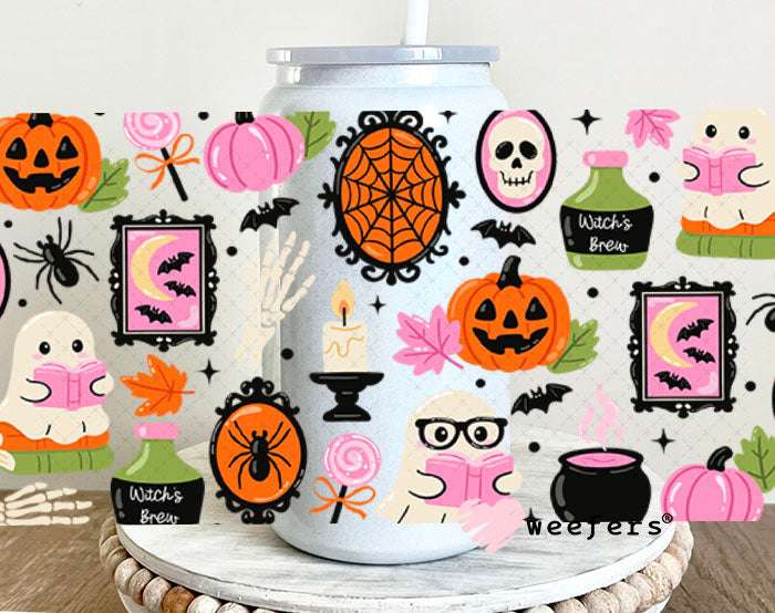 UV DTF Cup Wraps - Pink Green Halloween Reader 16oz Glass Can Generic Weefers
