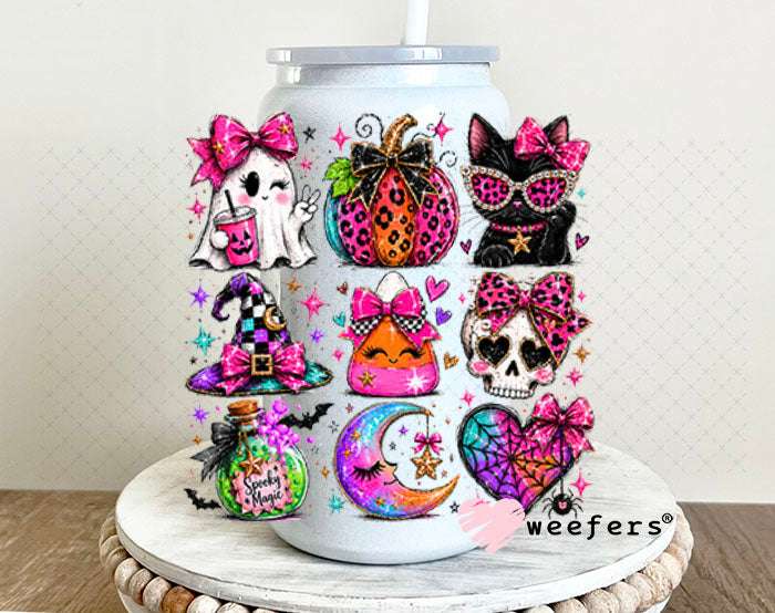 UV DTF Decal - Ghost and Pumpkins Colorful 16oz Glass Can Generic Weefers