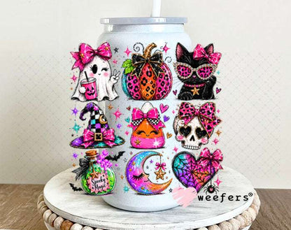 UV DTF Decal - Ghost and Pumpkins Colorful 16oz Glass Can Generic Weefers