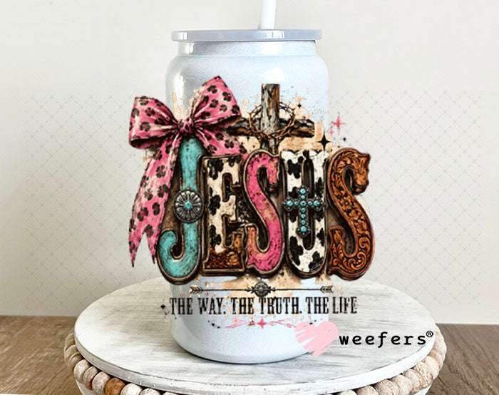 UV DTF Decal - Jesus The Way The Truth The Life 16oz Glass Can Generic Weefers