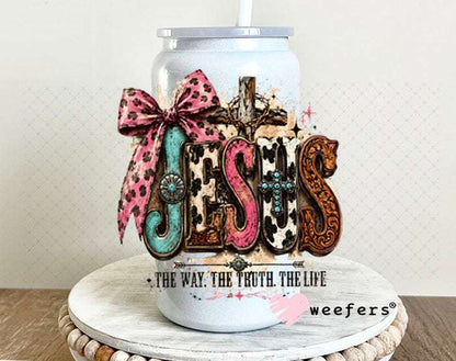 UV DTF Decal - Jesus The Way The Truth The Life 16oz Glass Can Generic Weefers