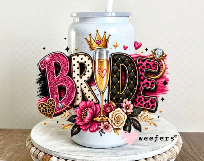UV DTF Decal - Bride Champagne 16oz Glass Can Generic Weefers