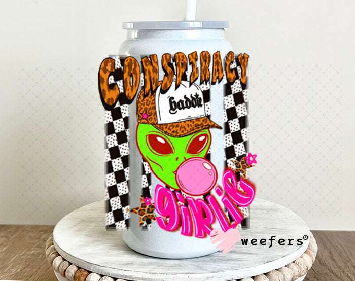 UV DTF Decal - Conspiracy Girlie Alien 16oz Glass Can Generic Weefers