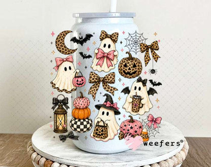 UV DTF Decal - Leopard Ghosts and Pumpkins 16oz Glass Can Generic Weefers