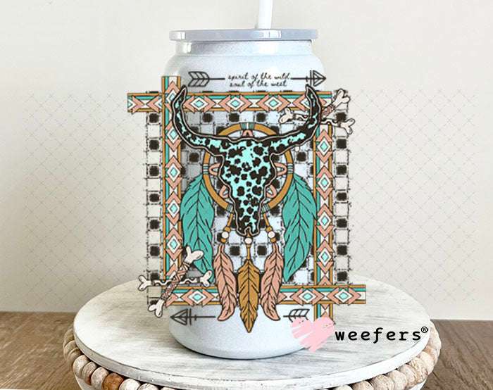 UV DTF Decal - Cow Skull Western 16oz Glass Can Generic Weefers