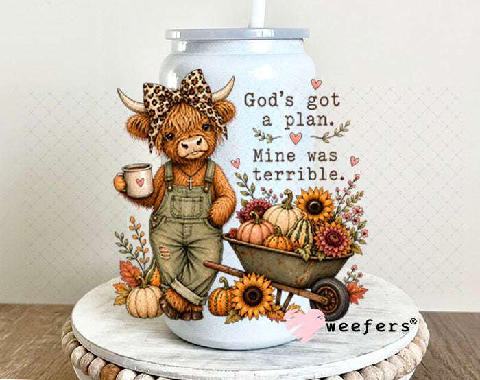 UV DTF Decal - God's got a Plan Mine was Terrible 16oz Glass Can Generic Weefers