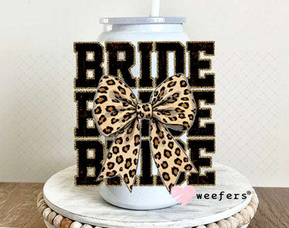 UV DTF Decal - Bride Leopard Bow 16oz Glass Can Generic Weefers