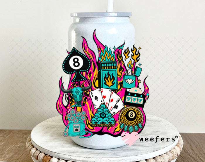 UV DTF Decal - Magenta Western Fire Collage 16oz Glass Can Generic Weefers