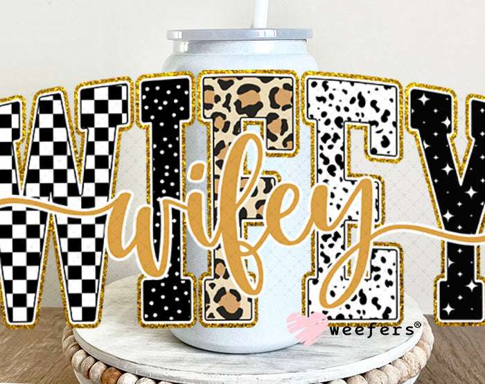 UV DTF Decal - Wifey Leopard 16oz Glass Can Generic Weefers