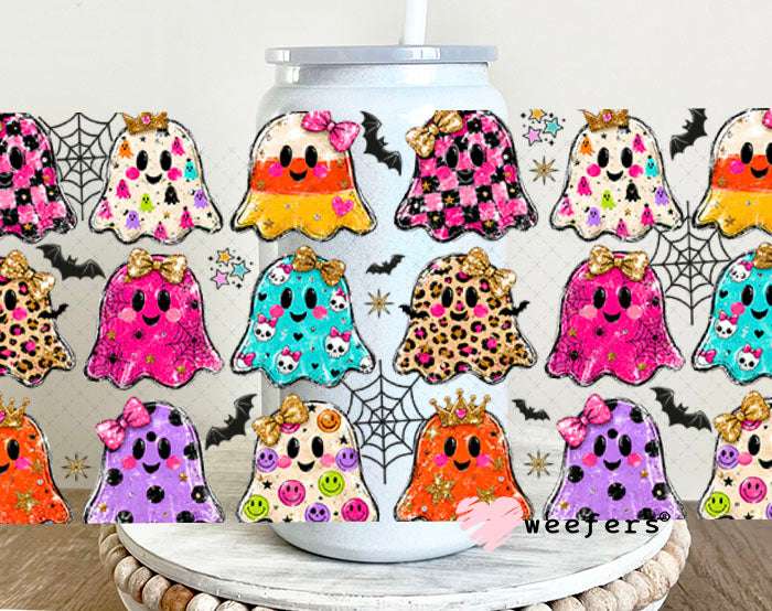 UV DTF Cup Wraps - Colorful Ghosts Halloween 16oz Glass Can Generic Weefers