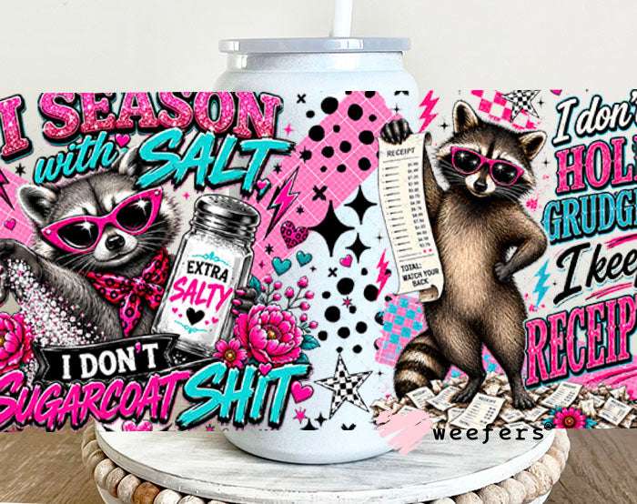 UV DTF Cup Wraps - I Season with Salt- Weefers® Exclusive 16oz Glass Can Generic Weefers