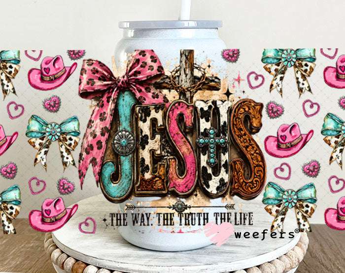 UV DTF Cup Wraps - Jesus The Way The Truth The Life - Weefers® Exclusive 16oz Glass Can Generic Weefers
