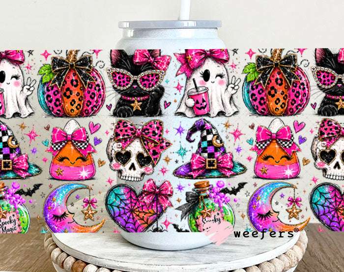 UV DTF Cup Wraps - Halloween Bougie Cats and Ghosts 16oz Glass Can Generic Weefers