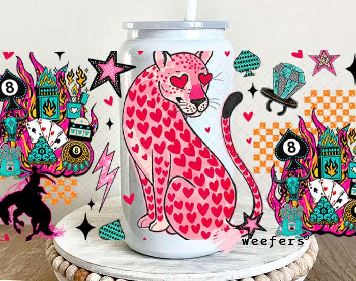 UV DTF Cup Wraps - Heart Pink Panther - Weefers® Exclusive 16oz Glass Can Generic Weefers