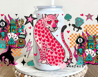 UV DTF Cup Wraps - Heart Pink Panther - Weefers® Exclusive 16oz Glass Can Generic Weefers