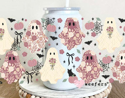 UV DTF Cup Wraps - Floral Mauve Halloween Ghosts 16oz Glass Can Generic Weefers
