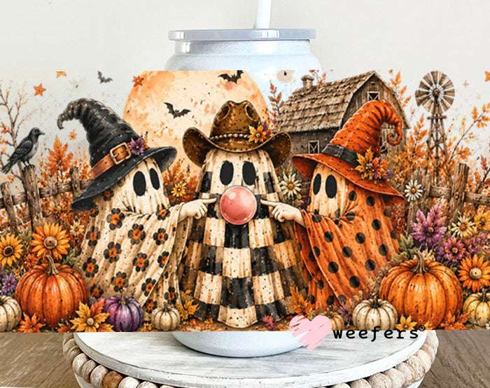 UV DTF Cup Wraps - Fall Ghosts Bubble Pop 16oz Glass Can Generic Weefers