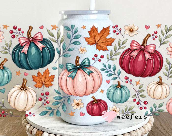UV DTF Cup Wraps - Fall Colors Pumpkins 16oz Glass Can Generic Weefers