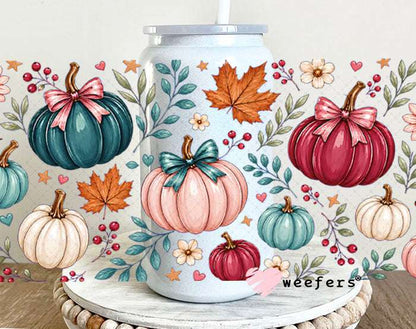 UV DTF Cup Wraps - Fall Colors Pumpkins 16oz Glass Can Generic Weefers