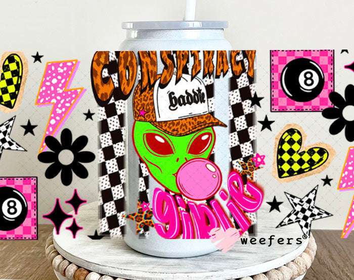 UV DTF Cup Wraps - Conspiracy Girlie - Weefers® Exclusive 16oz Glass Can Generic Weefers
