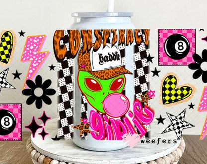 UV DTF Cup Wraps - Conspiracy Girlie - Weefers® Exclusive 16oz Glass Can Generic Weefers
