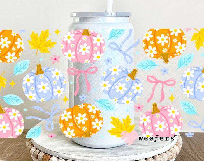 UV DTF Cup Wraps - Pastel floral Pumpkins 16oz Glass Can Generic Weefers