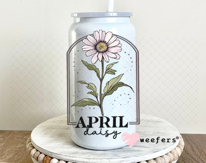 UV DTF Decal - April Daisy Birthday Month 16oz Glass Can Generic Weefers