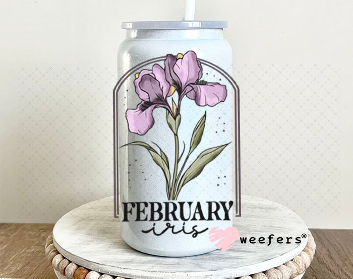 UV DTF Decal - February Iris Birthday Month 16oz Glass Can Generic Weefers