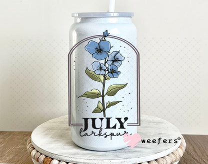 UV DTF Decal - July Larkspur Birthday Month 16oz Glass Can Generic Weefers