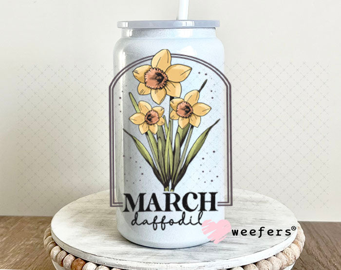 UV DTF Decal - March Daffoldil Birthday Month 16oz Glass Can Generic Weefers