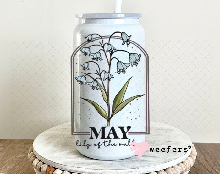 UV DTF Decal - May Lily of the Valley Birthday Month 16oz Glass Can Generic Weefers