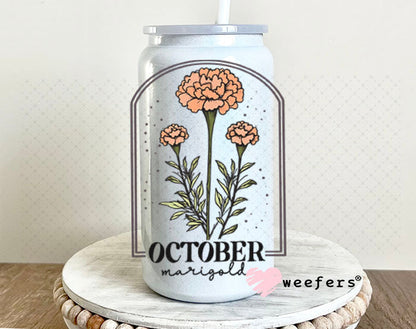UV DTF Decal - Octover Marigold Birthday Month 16oz Glass Can Generic Weefers