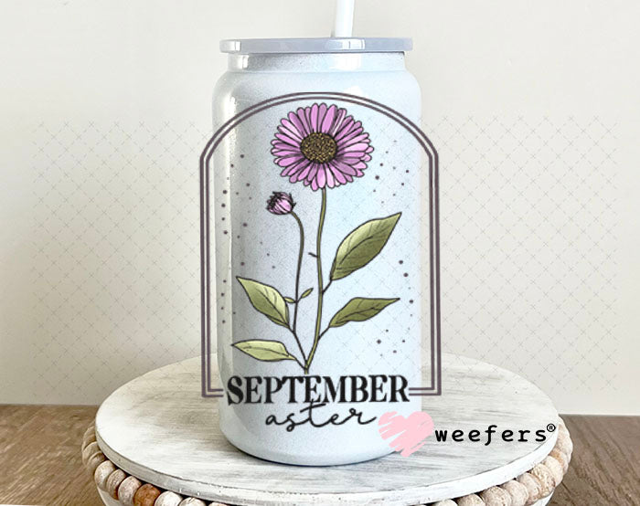 UV DTF Decal - September Aster Birthday Month 16oz Glass Can Generic Weefers
