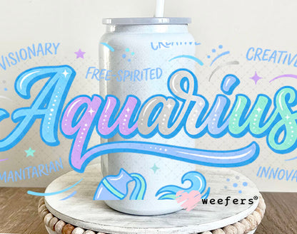 UV DTF Cup Wraps - Aquarius Zodiac Sign 16oz Glass Can Generic Weefers