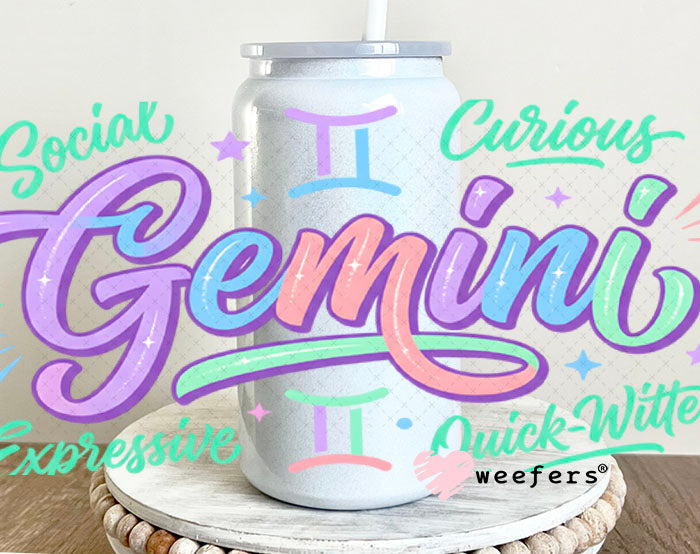 UV DTF Cup Wraps - Gemini Zodiac Sign 16oz Glass Can Generic Weefers