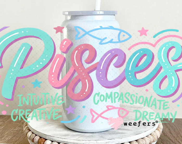 UV DTF Cup Wraps - Pisces Zodiac Sign 16oz Glass Can Generic Weefers