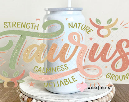 UV DTF Cup Wraps - Taurus Zodiac Sign 16oz Glass Can Generic Weefers