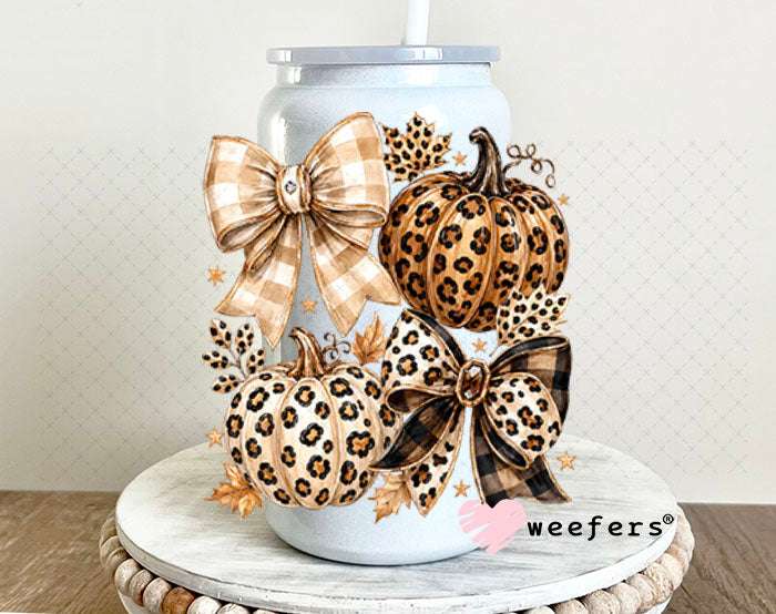 UV DTF Decal - Fall Leopard Bows 16oz Glass Can Generic Weefers