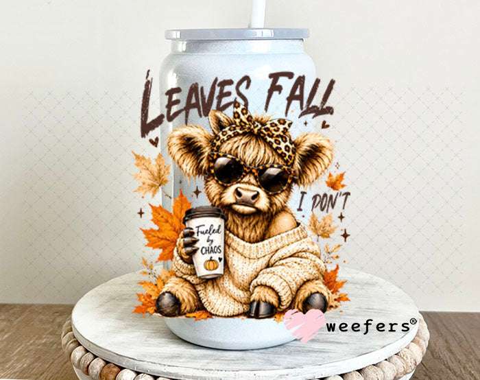 UV DTF Decal - Leaves Fall I Don't Sassy Cow 16oz Glass Can Generic Weefers